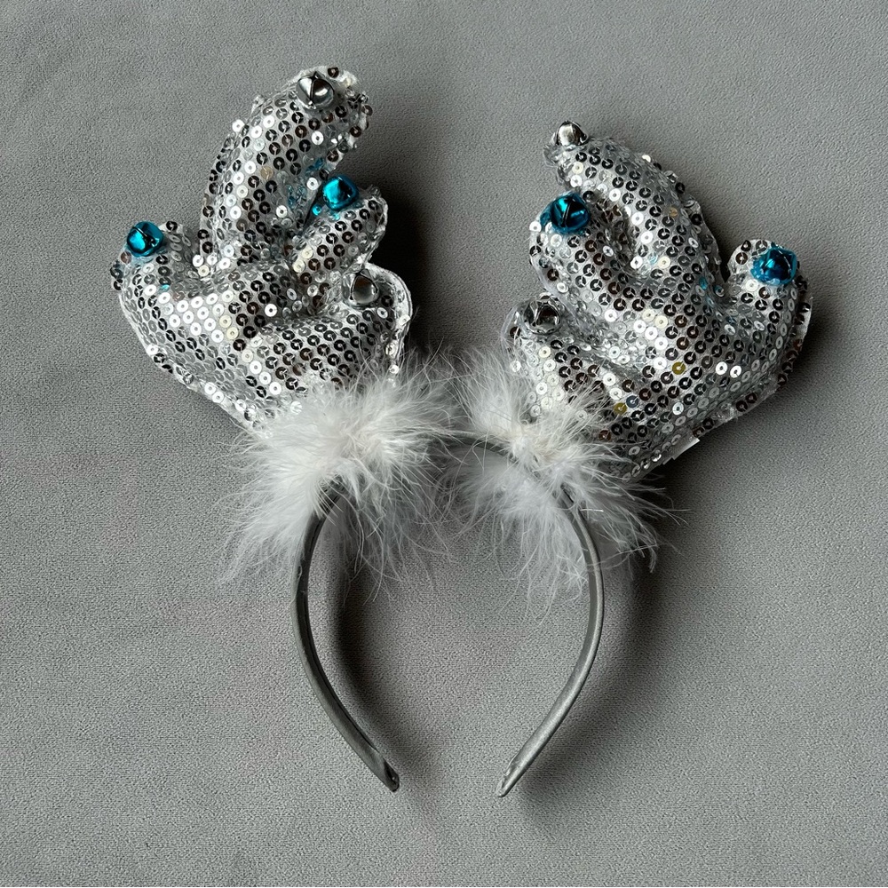 Reindeer Antler Headband ~ Silver with Blue ~ Jingle Bells!